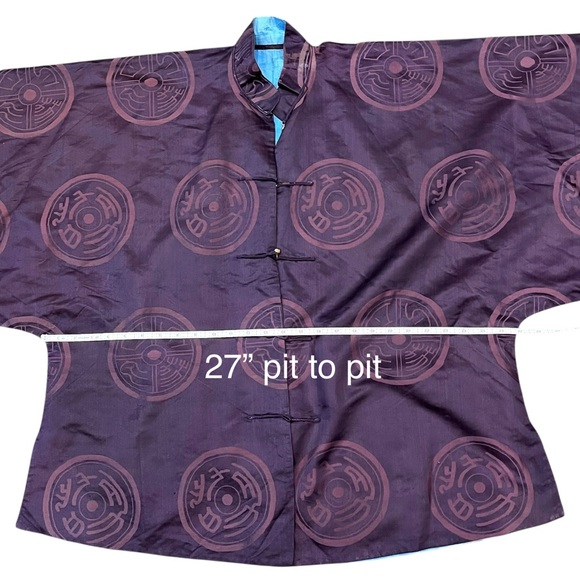 Purple Kimono Jacket Chinese Asian Button-Up Robe Tang Jacket Blue Reversible - Picture 14 of 15